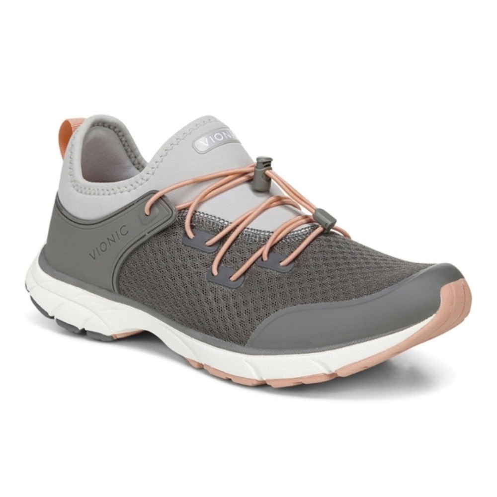 Vionic London Womens Grey Coral Pink Mesh Walking Sneakers Size 9.5